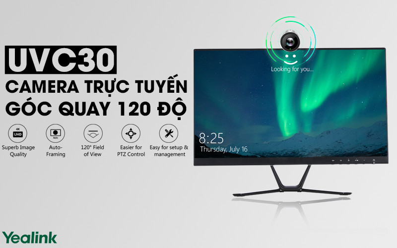 Webcam họp trực tuyến góc rộng 120 độ Yealink UVC30