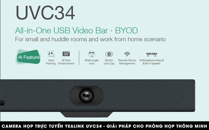 Thiết bị Camera họp trực tuyến Yealink UVC34 cho giải pháp phòng họp thông minh