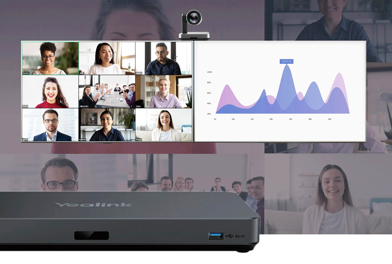 Hội nghị truyền hình sáng tạo Yealink MeetEye 800 MeetEye 800 là một giải pháp tuyệt vời cho các phòng họp và phòng hội nghị lớn. Thiết bị đầu cuối video hỗ trợ giao tiếp và chia sẻ nội dung video 4K UHD. MeetEye 800 hỗ trợ ba màn hình 4K để xem nhiều hình ảnh cùng lúc. Hệ thống hội nghị truyền hình có thiết kế mô-đun và hỗ trợ kết nối nhiều loại phụ kiện, ngoài ra còn được trang bị điều khiển từ xa. Bạn có thể điều khiển thiết bị đầu cuối video từ bất kỳ đâu trong phòng họp hoặc từ xa - lý tưởng cho các phòng hội nghị lớn.