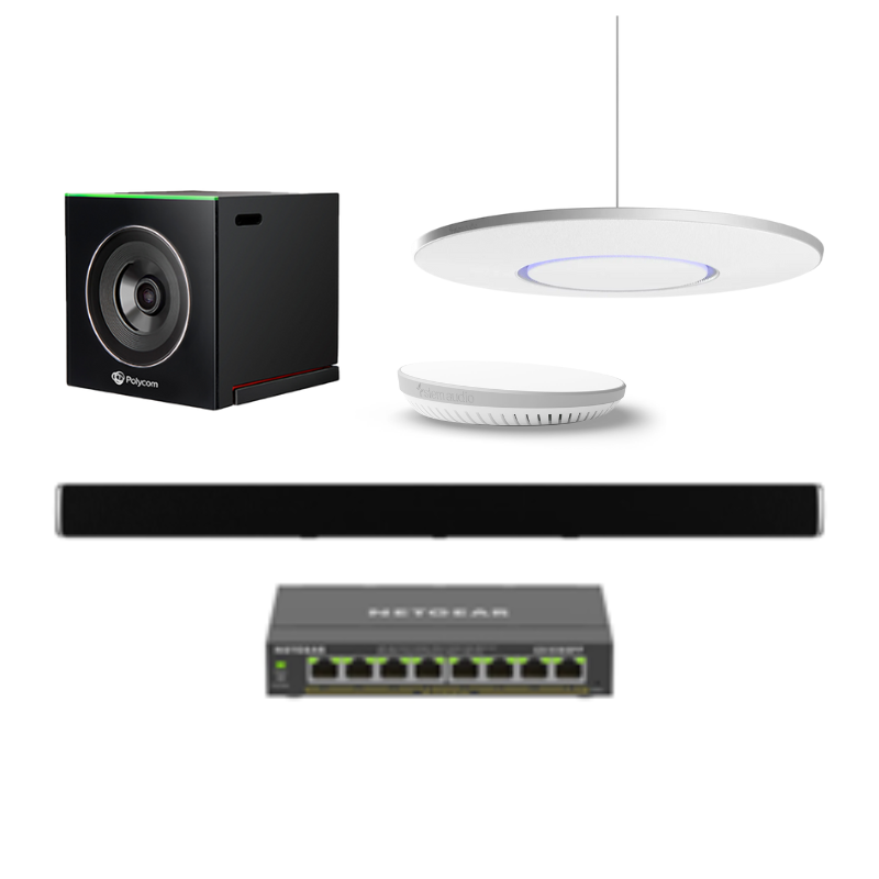 Bộ thiết bị hội nghị HuddleP1 (Poly EagleEye Cube, Shure Stem Ceiling, Wall, Hub và Switch POE)