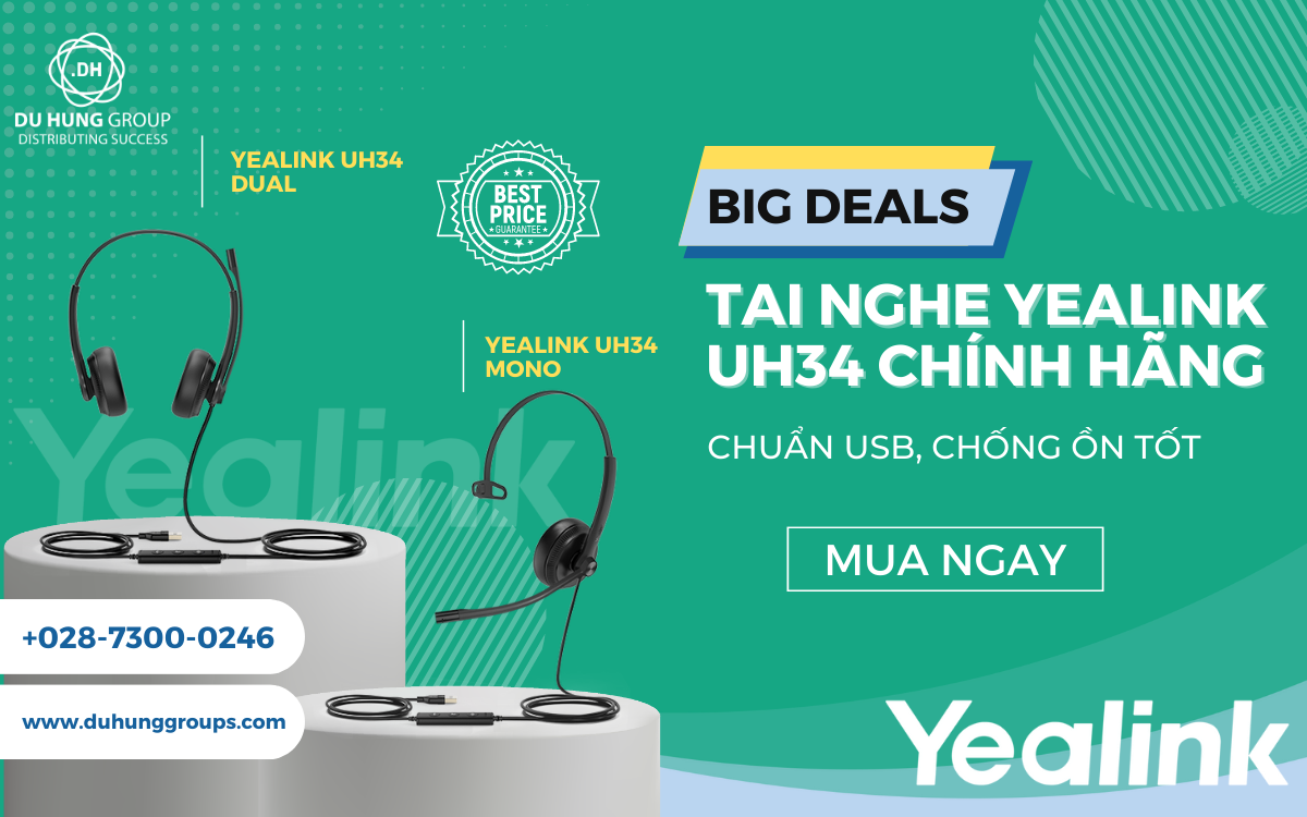 Tai nghe Yealink UH34 chính hãng - Chuẩn USB, Chống ồn tốt