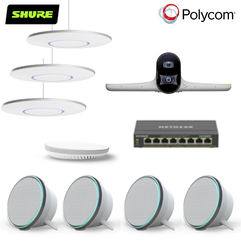 Bộ thiết bị hội nghị LargeP3 (Poly Studio E70, Shure Stem Ceiling, Stem Speaker, Stem Hub và Switch POE)