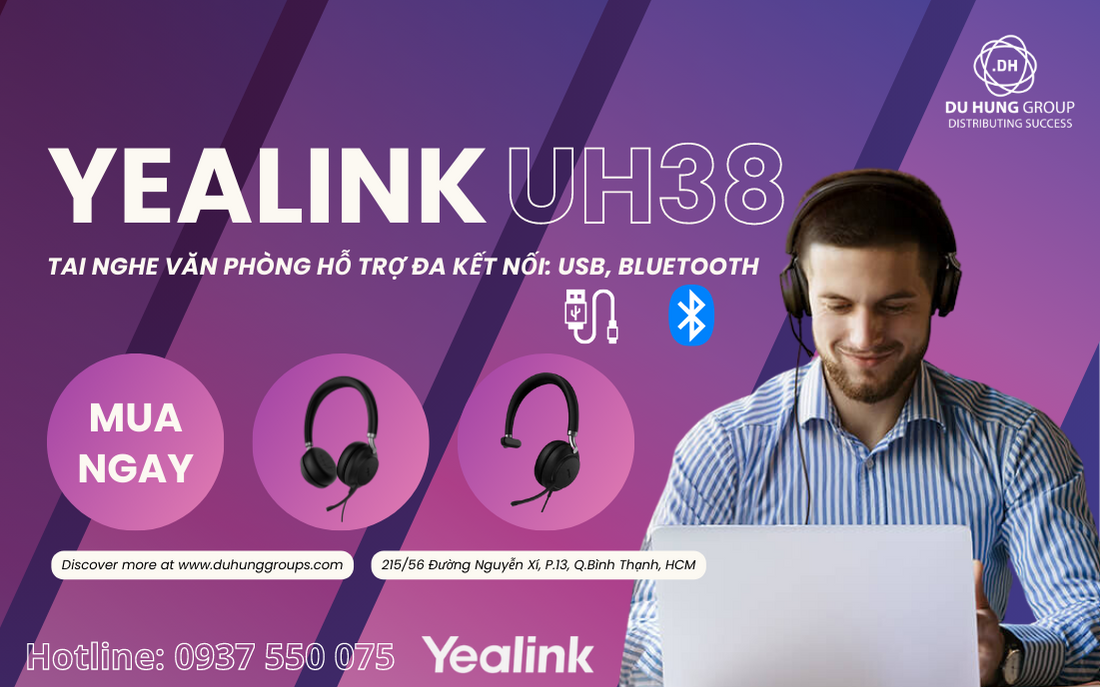 Tai nghe Yealink UH38 cho văn phòng | Hỗ trợ đa kết nối USB, Bluetooth