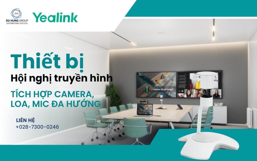 Thiết bị hội nghị truyền hình tích hợp camera, loa, mic đa hướng
