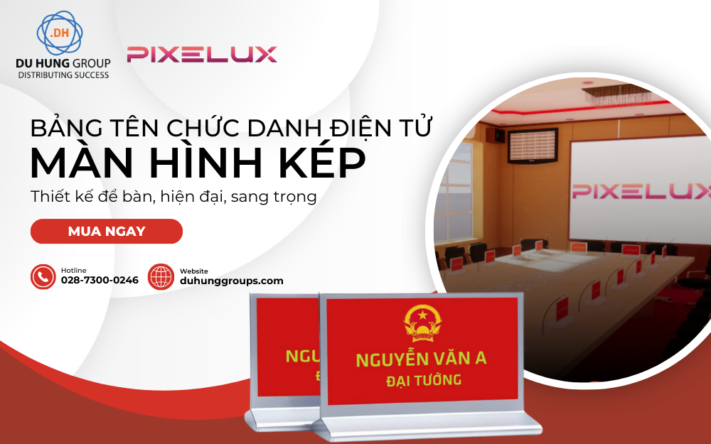 Bảng tên chức danh điện tử để bàn hiện đại với màn hình kép