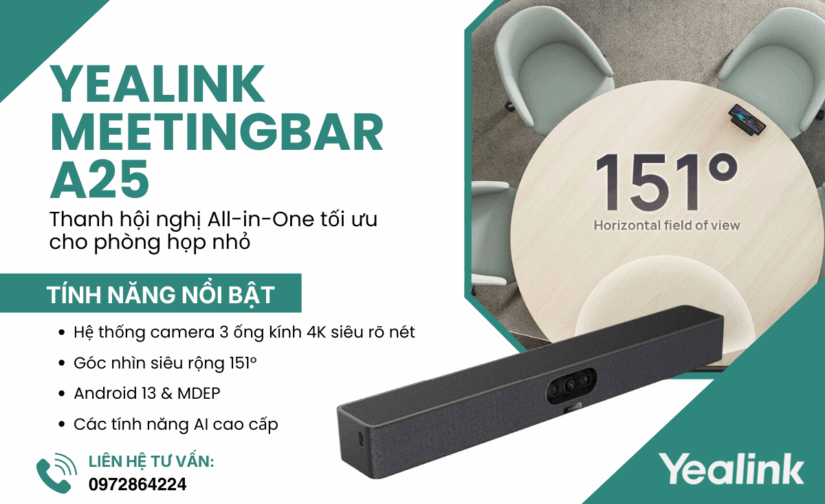 Yealink MeetingBar A25: Thanh hội nghị All-in-One tối ưu cho phòng họp nhỏ