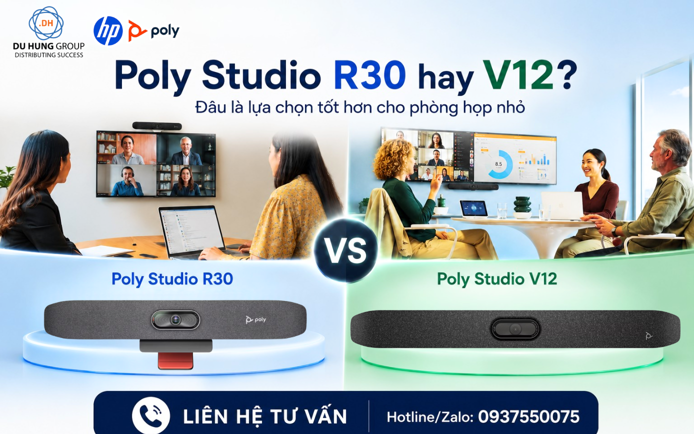 Poly Studio R30 hay V12 Đâu là lựa chọn tốt hơn cho phòng họp nhỏ
