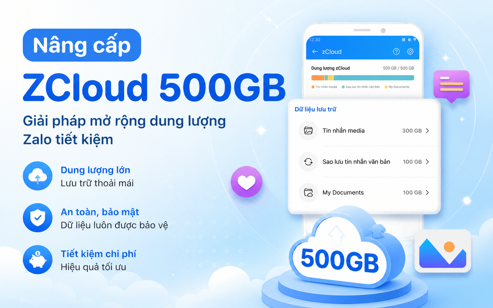 Nâng cấp ZCloud 500GB giá tốt – Lưu trữ Zalo không giới hạn