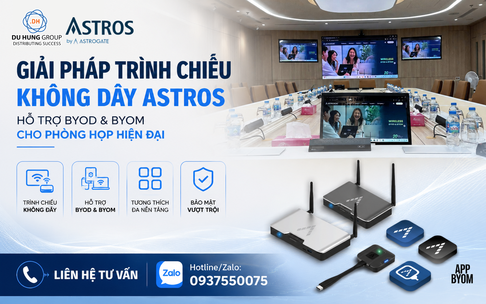 Giải pháp trình chiếu không dây ASTROS hỗ trợ BYOD & BYOM cho phòng họp hiện đại