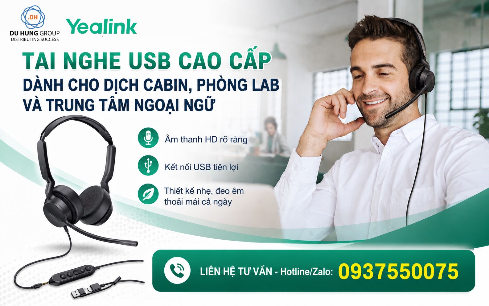 Tai Nghe USB Cao Cấp Dành Cho Dịch Cabin, Phòng Lab Và Trung Tâm Ngoại Ngữ