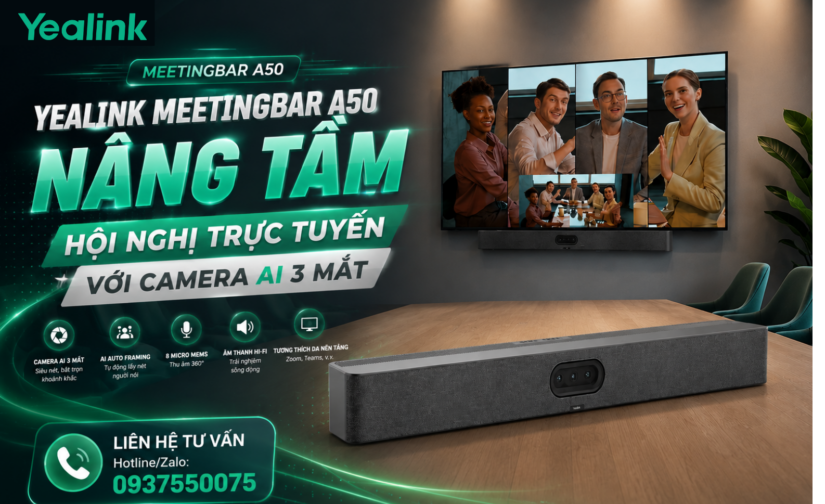 Yealink MeetingBar A50 – Nâng Tầm Hội Nghị Trực Tuyến Với Camera AI 3 Mắt (1)
