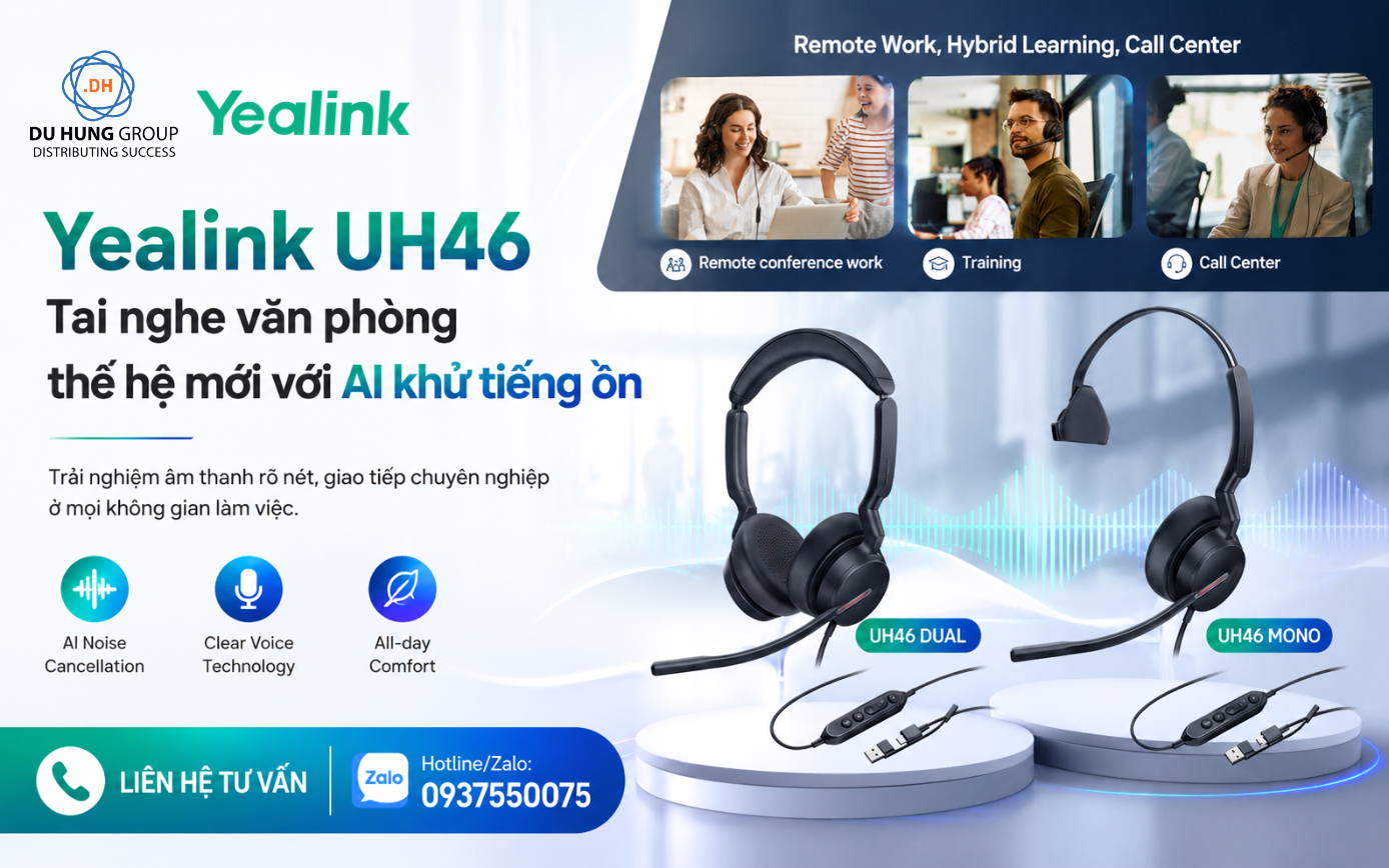 Yealink UH46 – Tai nghe văn phòng thế hệ mới với AI khử tiếng ồn (1)