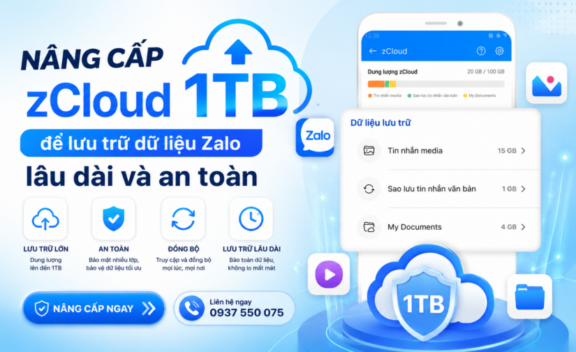 Nâng cấp zCloud 1TB để không lo mất dữ liệu Zalo quan trọng