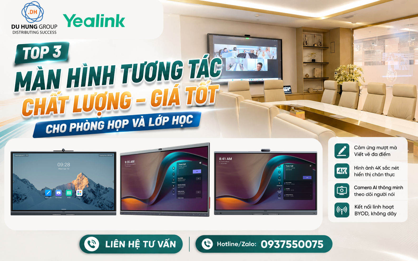 Top 3 màn hình tương tác chất lượng giá tốt cho phòng họp và lớp học