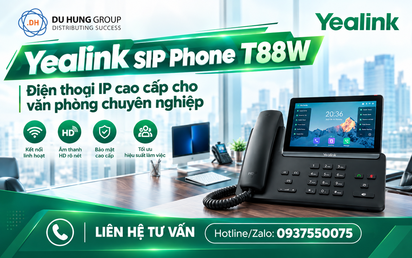 Yealink SIP Phone T88W – Điện thoại IP cao cấp cho văn phòng chuyên nghiệp