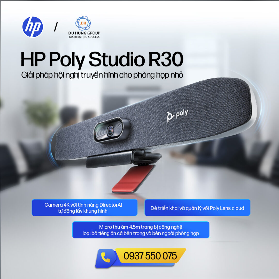 Poly Studio R30 USB video bar 4K cho phòng họp nhỏ