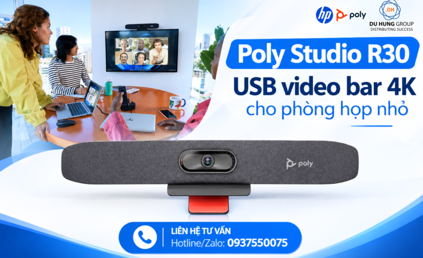 Poly Studio R30 USB video bar 4K cho phòng họp nhỏ