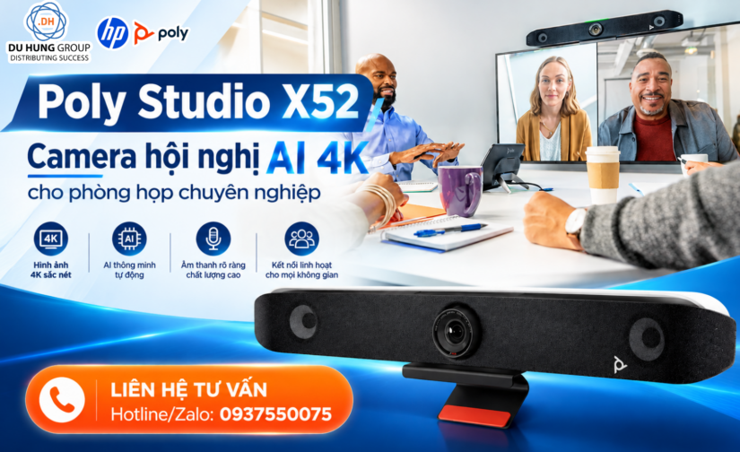 Poly Studio X52 Camera hội nghị AI 4K cho phòng họp chuyên nghiệp