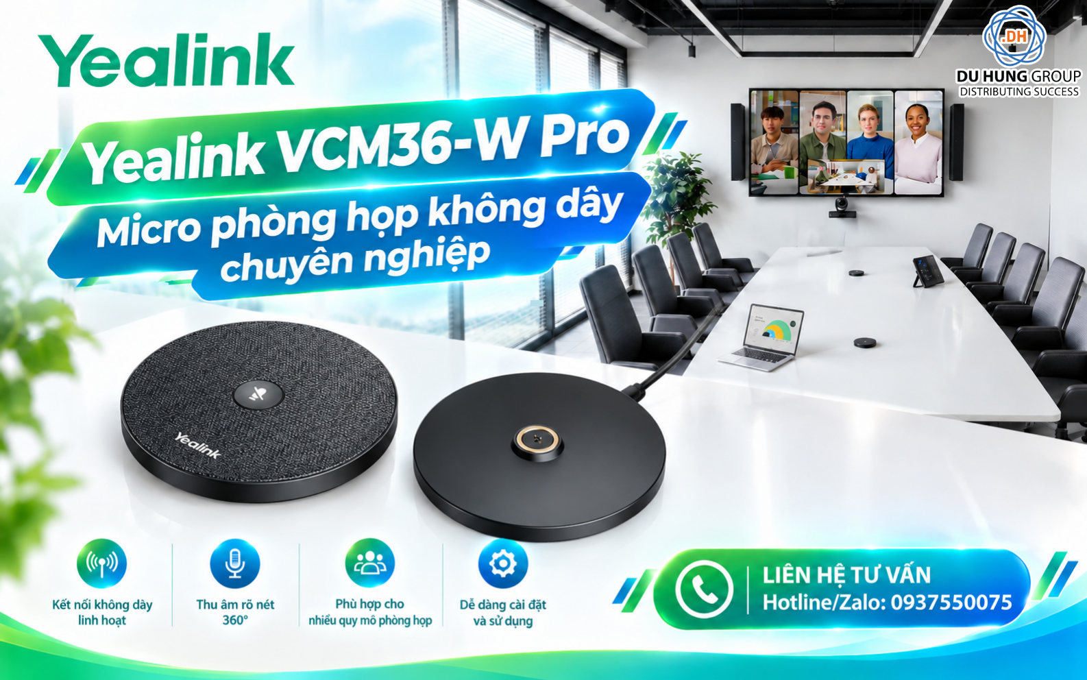 Yealink VCM36-W Pro Micro phòng họp không dây chuyên nghiệp